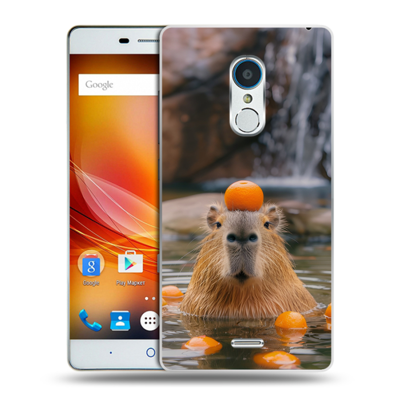 Пластиковый чехол на ZTE Blade X9 с принтом Капибара с апельсином Пластиковый чехол на ZTE Blade X9 с принтом Капибара с апельсином