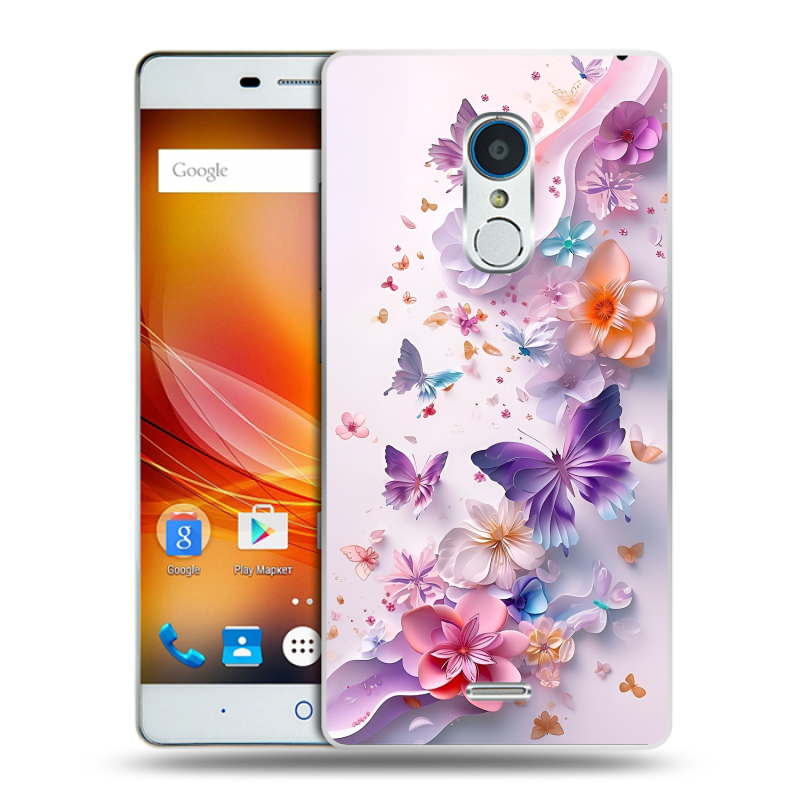 Силиконовый чехол на ZTE Blade X9 с принтом цветы бабочки Силиконовый чехол на ZTE Blade X9 с принтом цветы бабочки