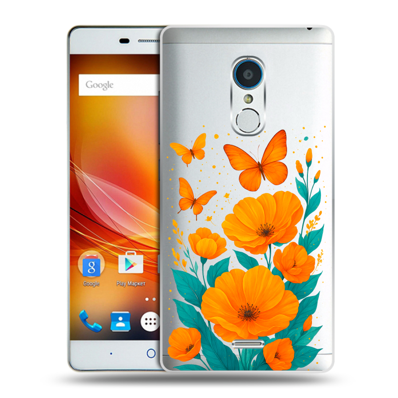Силиконовый чехол на ZTE Blade X9 с принтом цветы бабочки Силиконовый чехол на ZTE Blade X9 с принтом цветы бабочки