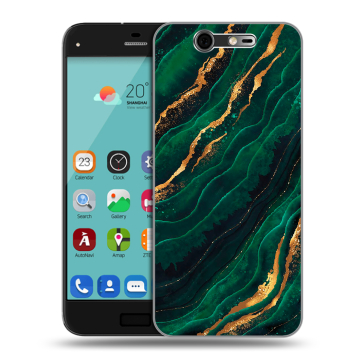 Силиконовый чехол на ZTE Blade S7 с принтом Мрамор зеленое золото