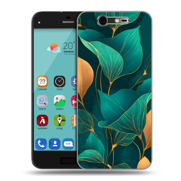 Силиконовый чехол на ZTE Blade S7 с принтом Листья и золото