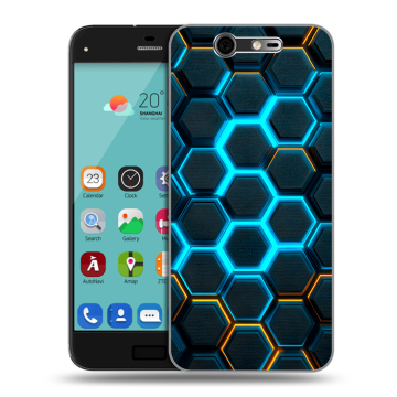 Силиконовый чехол на ZTE Blade S7 с принтом Неоновые соты