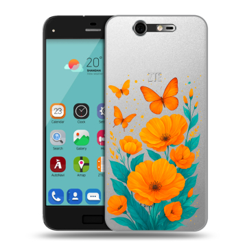 Силиконовый чехол на ZTE Blade S7 с принтом цветы бабочки