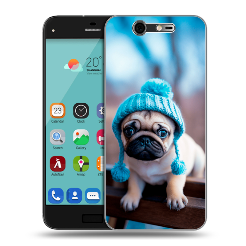 Силиконовый чехол на ZTE Blade S7 с принтом Мопс в шапке Силиконовый чехол на ZTE Blade S7 с принтом Мопс в шапке
