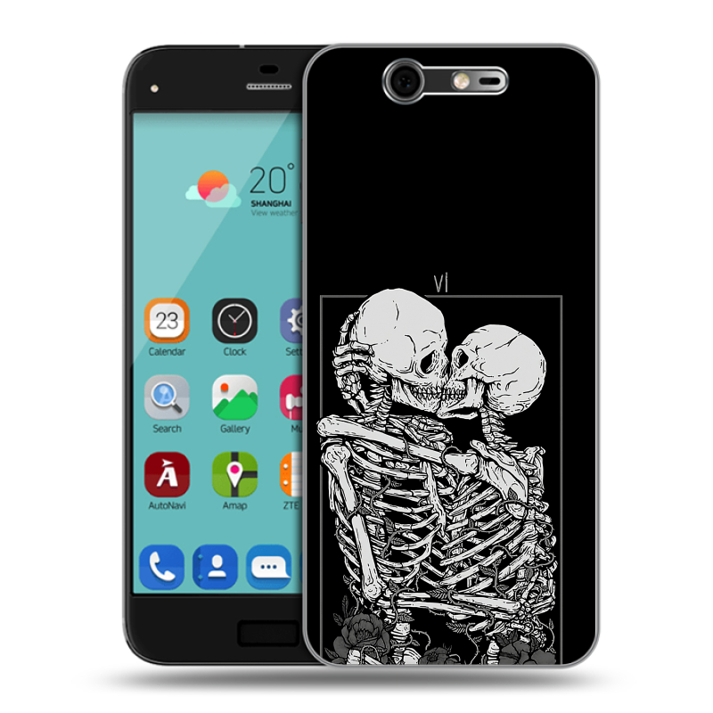Силиконовый чехол на ZTE Blade S7 с принтом Поцелуй скелетов Силиконовый чехол на ZTE Blade S7 с принтом Поцелуй скелетов
