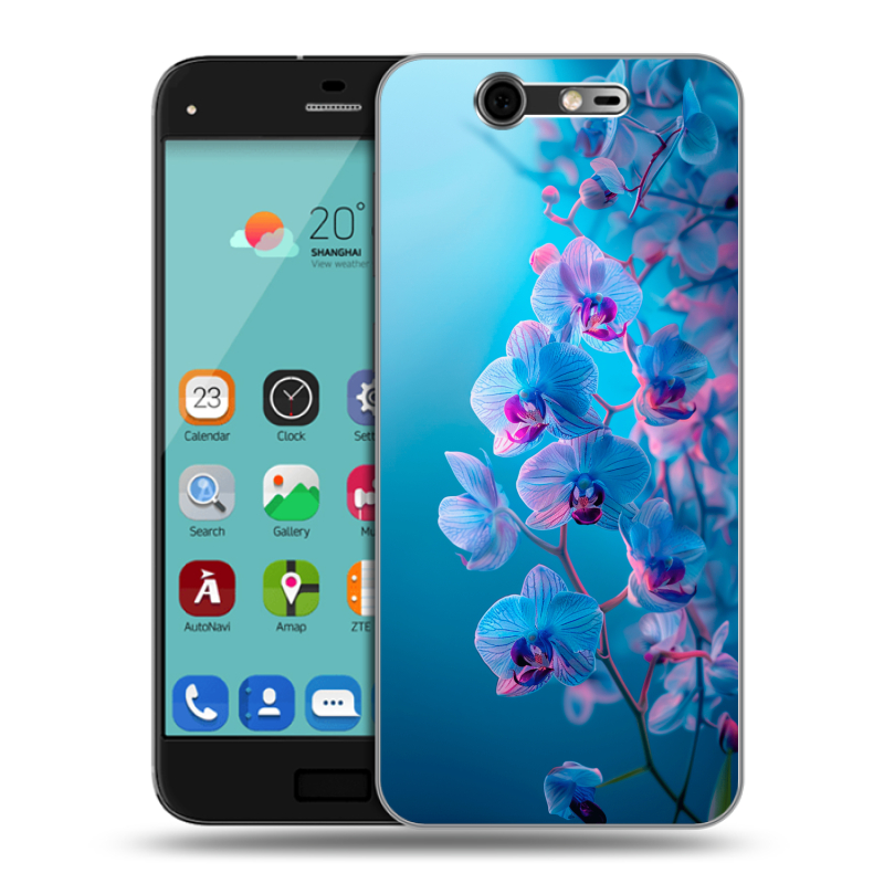 Силиконовый чехол на ZTE Blade S7 с принтом голубые орхидеи Силиконовый чехол на ZTE Blade S7 с принтом голубые орхидеи