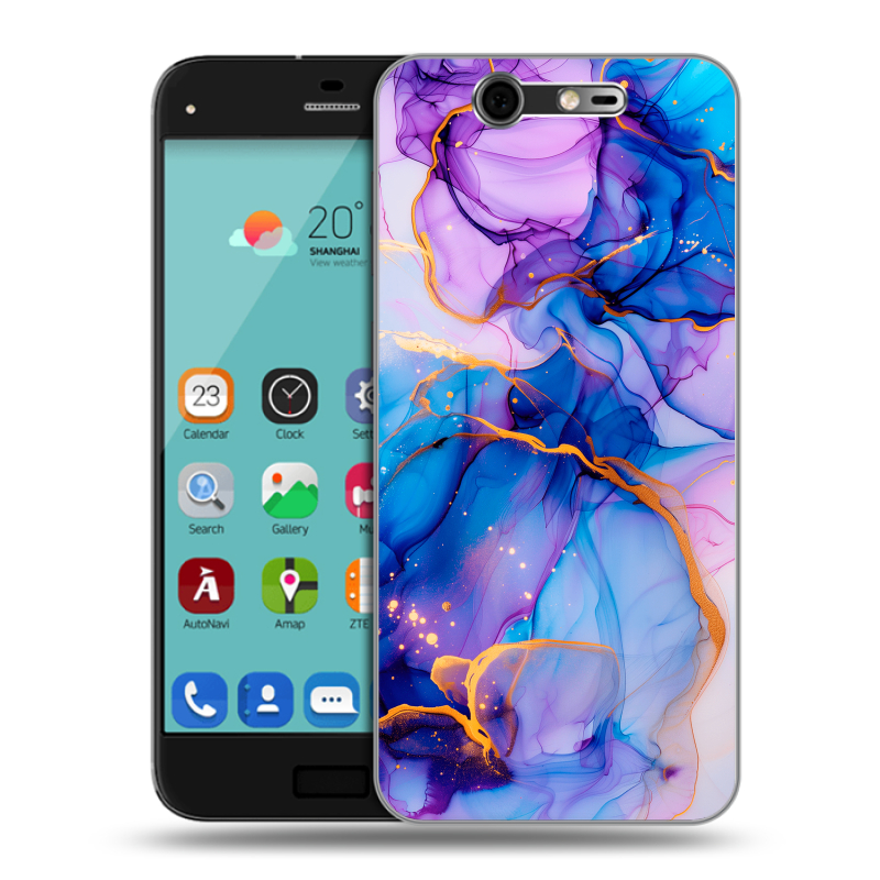 Силиконовый чехол на ZTE Blade S7 с принтом синий мрамор Силиконовый чехол на ZTE Blade S7 с принтом синий мрамор