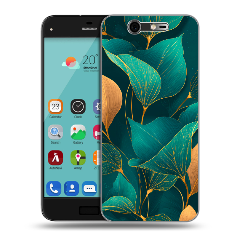 Силиконовый чехол на ZTE Blade S7 с принтом Листья и золото Силиконовый чехол на ZTE Blade S7 с принтом Листья и золото