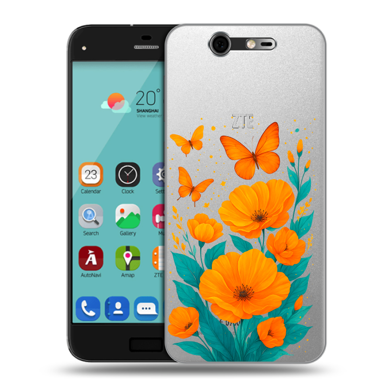 Силиконовый чехол на ZTE Blade S7 с принтом цветы бабочки Силиконовый чехол на ZTE Blade S7 с принтом цветы бабочки