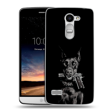 Пластиковый чехол на LG Ray с принтом Доберман и пистолет