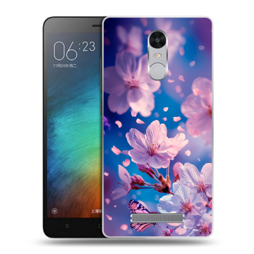 Пластиковый чехол на Xiaomi RedMi Note 3 с принтом цветы бабочки Пластиковый чехол на Xiaomi RedMi Note 3 с принтом цветы бабочки