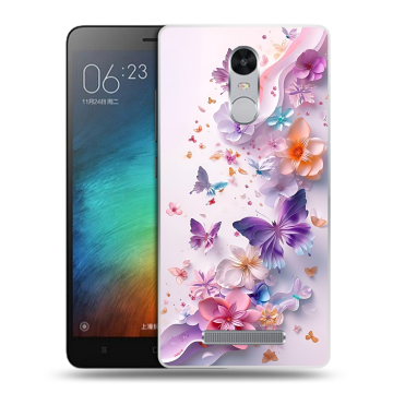 Пластиковый чехол на Xiaomi RedMi Note 3 с принтом цветы бабочки Пластиковый чехол на Xiaomi RedMi Note 3 с принтом цветы бабочки