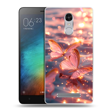 Пластиковый чехол на Xiaomi RedMi Note 3 с принтом бабочки розовые Пластиковый чехол на Xiaomi RedMi Note 3 с принтом бабочки розовые
