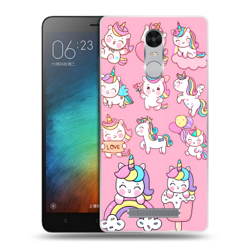Пластиковый чехол на Xiaomi RedMi Note 3 с принтом Единороги и радуга Пластиковый чехол на Xiaomi RedMi Note 3 с принтом Единороги и радуга