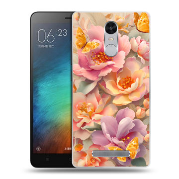 Пластиковый чехол на Xiaomi RedMi Note 3 с принтом Цветы и бабочки Пластиковый чехол на Xiaomi RedMi Note 3 с принтом Цветы и бабочки