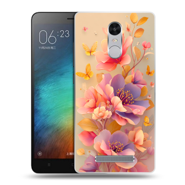 Пластиковый чехол на Xiaomi RedMi Note 3 с принтом Цветы и бабочки