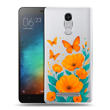 Пластиковый чехол на Xiaomi RedMi Note 3 с принтом цветы бабочки