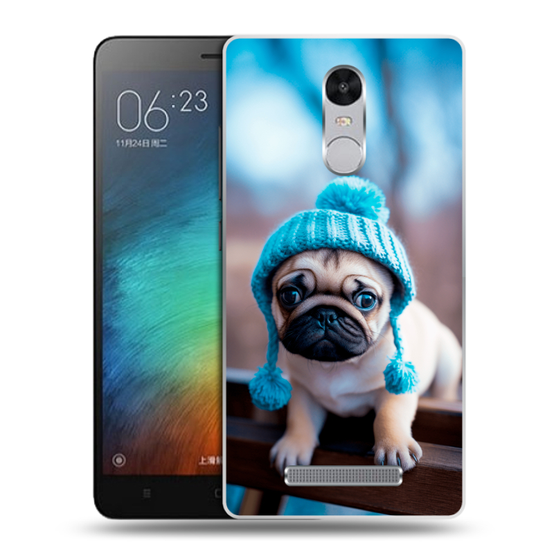 Пластиковый чехол на Xiaomi RedMi Note 3 с принтом Мопс в шапке Пластиковый чехол на Xiaomi RedMi Note 3 с принтом Мопс в шапке