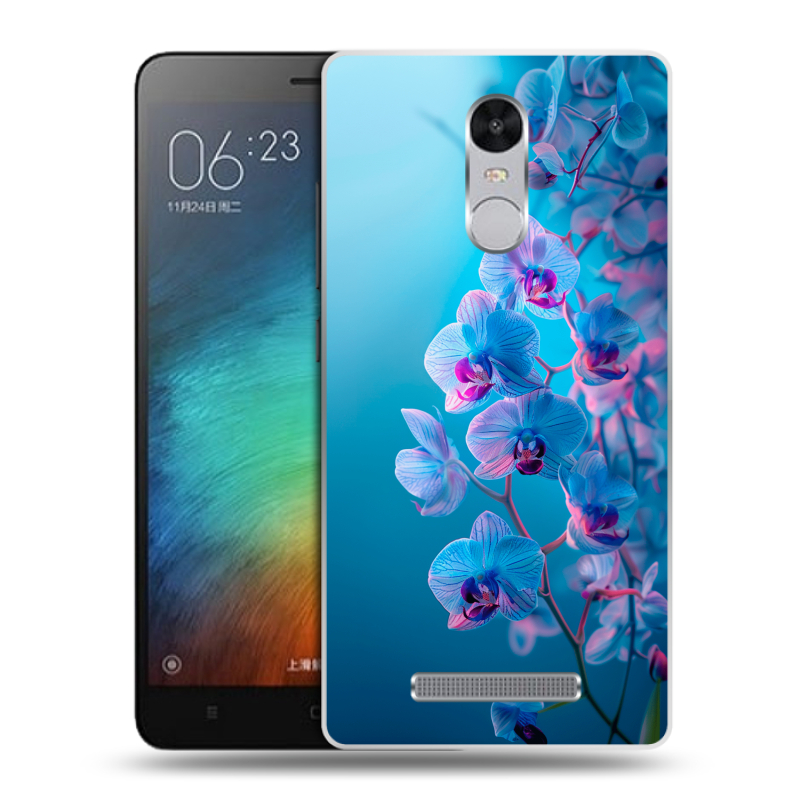 Пластиковый чехол на Xiaomi RedMi Note 3 с принтом голубые орхидеи Пластиковый чехол на Xiaomi RedMi Note 3 с принтом голубые орхидеи