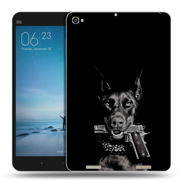 Силиконовый чехол на планшета Xiaomi Mi Pad 2 с принтом Доберман и пистолет