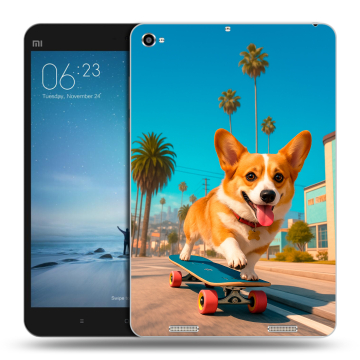 Силиконовый чехол на Xiaomi Mi Pad 2 с принтом Корги на скейте