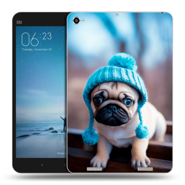 Силиконовый чехол на Xiaomi Mi Pad 2 с принтом Мопс в шапке