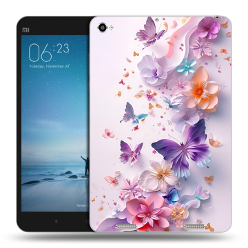 Силиконовый чехол на Xiaomi Mi Pad 2 с принтом цветы бабочки