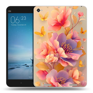 Силиконовый чехол на Xiaomi Mi Pad 2 с принтом Цветы и бабочки Силиконовый чехол на Xiaomi Mi Pad 2 с принтом Цветы и бабочки