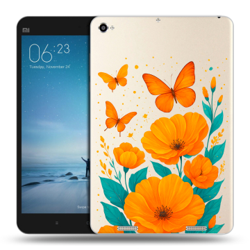 Силиконовый чехол на Xiaomi Mi Pad 2 с принтом цветы бабочки Силиконовый чехол на Xiaomi Mi Pad 2 с принтом цветы бабочки