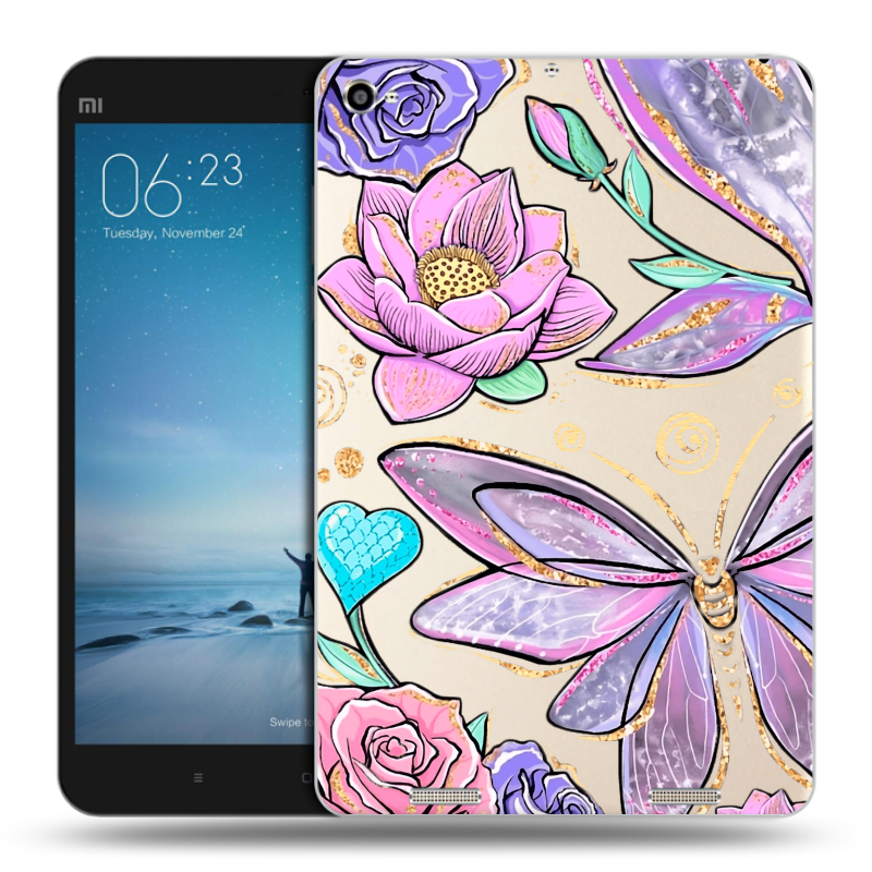 Силиконовый чехол на Xiaomi Mi Pad 2 с принтом Бабочки и цветы Силиконовый чехол на Xiaomi Mi Pad 2 с принтом Бабочки и цветы
