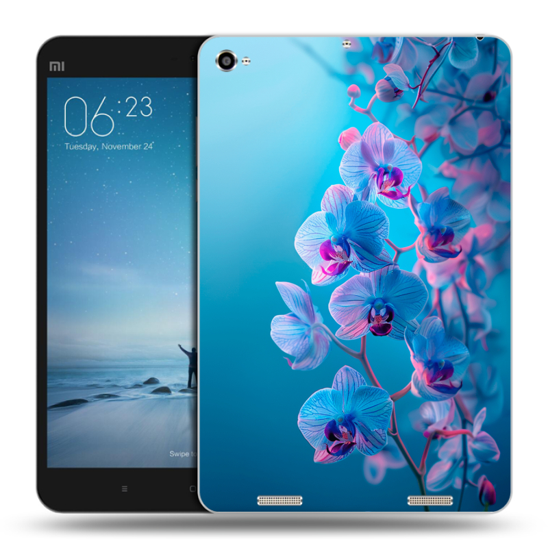 Силиконовый чехол на Xiaomi Mi Pad 2 с принтом голубые орхидеи Силиконовый чехол на Xiaomi Mi Pad 2 с принтом голубые орхидеи