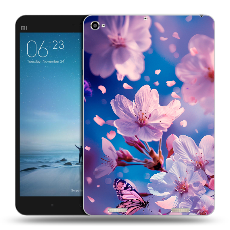 Силиконовый чехол на Xiaomi Mi Pad 2 с принтом цветы бабочки Силиконовый чехол на Xiaomi Mi Pad 2 с принтом цветы бабочки