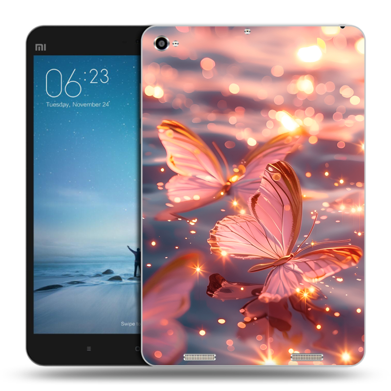 Силиконовый чехол на Xiaomi Mi Pad 2 с принтом бабочки розовые Силиконовый чехол на Xiaomi Mi Pad 2 с принтом бабочки розовые