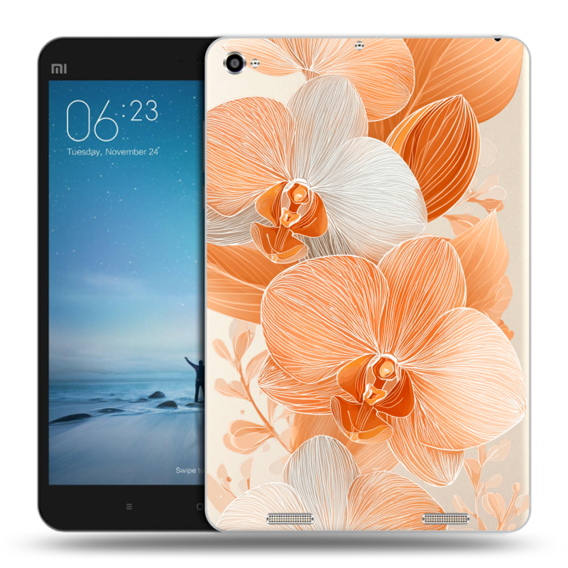 Силиконовый чехол на Xiaomi Mi Pad 2 с принтом Бежевые цветы Силиконовый чехол на Xiaomi Mi Pad 2 с принтом Бежевые цветы
