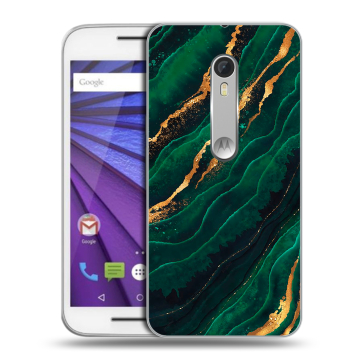Пластиковый чехол на Motorola Moto G 2015 (3rd gen) с принтом Мрамор зеленое золото