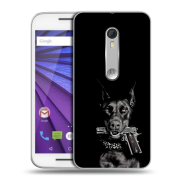 Пластиковый чехол на Motorola Moto G 2015 (3rd gen) с принтом Доберман и пистолет