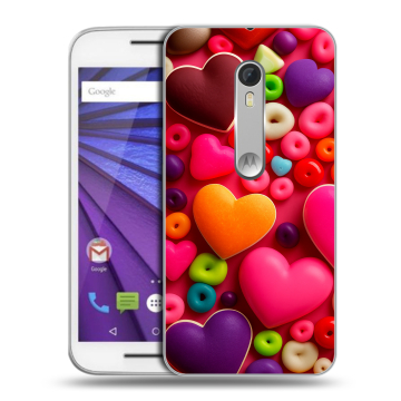 Пластиковый чехол на Motorola Moto G 2015 (3rd gen) с принтом Сердечки