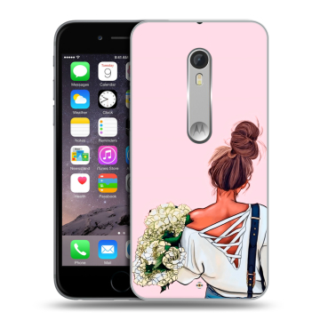 Пластиковый чехол на Motorola Moto X Style с принтом Девушка и букет