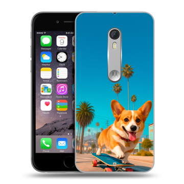 Пластиковый чехол на Motorola Moto X Style с принтом Корги на скейте
