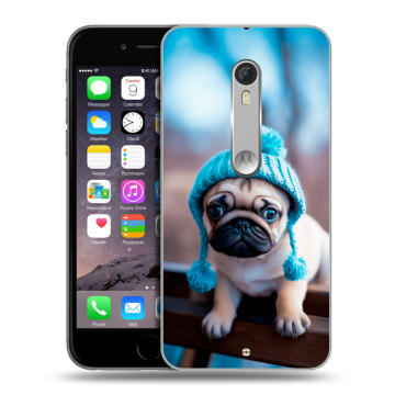 Пластиковый чехол на Motorola Moto X Style с принтом Мопс в шапке
