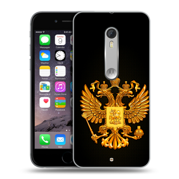 Пластиковый чехол на Motorola Moto X Style с принтом Герб России желтый