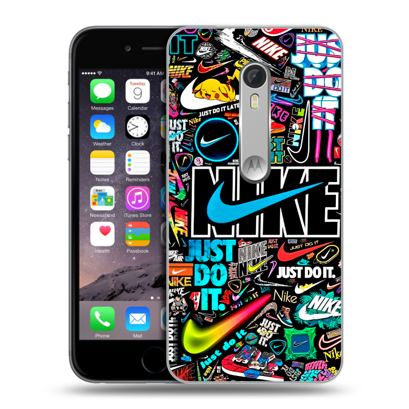 Пластиковый чехол на Motorola Moto X Style с принтом найк nike черный Пластиковый чехол на Motorola Moto X Style с принтом найк nike черный