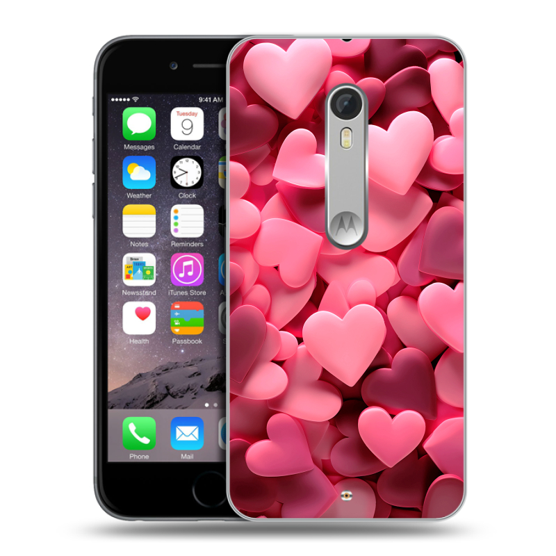 Пластиковый чехол на Motorola Moto X Style с принтом розовые сердечки Пластиковый чехол на Motorola Moto X Style с принтом розовые сердечки