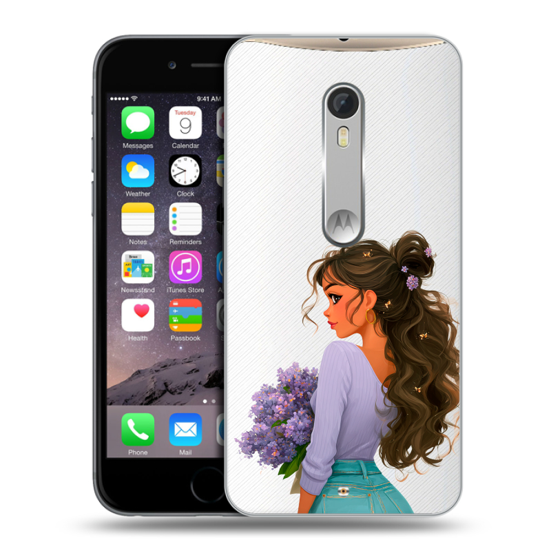 Пластиковый чехол на Motorola Moto X Style с принтом девушка цветы Пластиковый чехол на Motorola Moto X Style с принтом девушка цветы