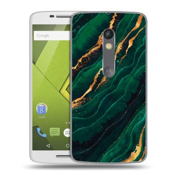 Пластиковый чехол на Motorola Moto X Play с принтом Мрамор зеленое золото