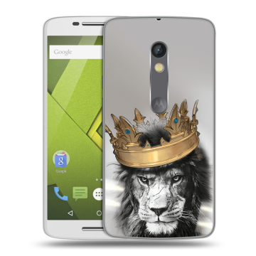 Пластиковый чехол на Motorola Moto X Play с принтом Лев с короной