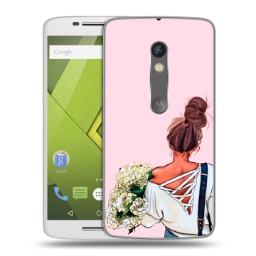 Пластиковый чехол на Motorola Moto X Play с принтом Девушка и букет