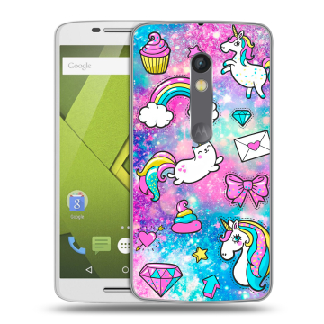 Пластиковый чехол на Motorola Moto X Play с принтом Единороги