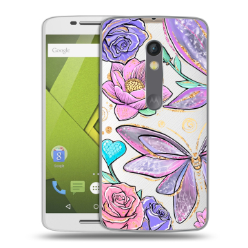 Пластиковый чехол на Motorola Moto X Play с принтом Бабочки и цветы