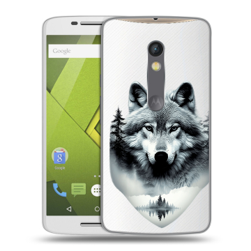 Пластиковый чехол на Motorola Moto X Play с принтом Волк в лесу